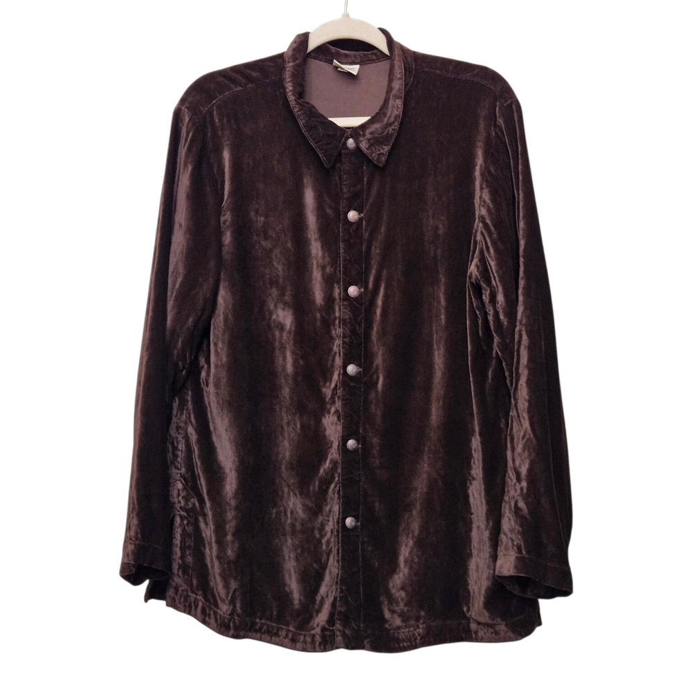 CP Shades Chocolate Brown Velvet Button Up‎ Shirt Long Sleeve Women's S Elevated